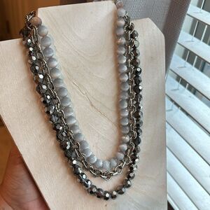 White House Black Market Gray Metallic Shimmer Multi Strand Statement Necklace‌‍